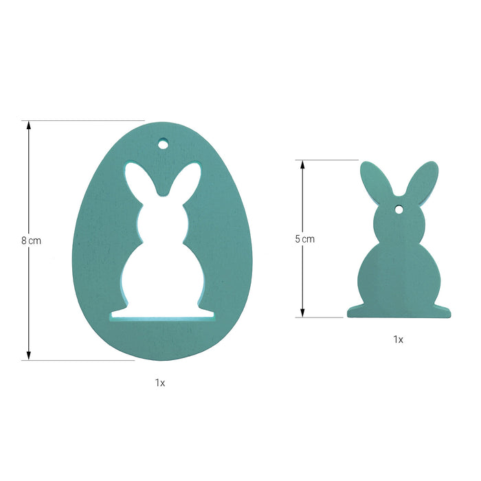 Holz Osterei und Osterhase Anhänger Hängedeko für Osterstrauß Deko aus Echtholz für Ostern Basteln - türkis