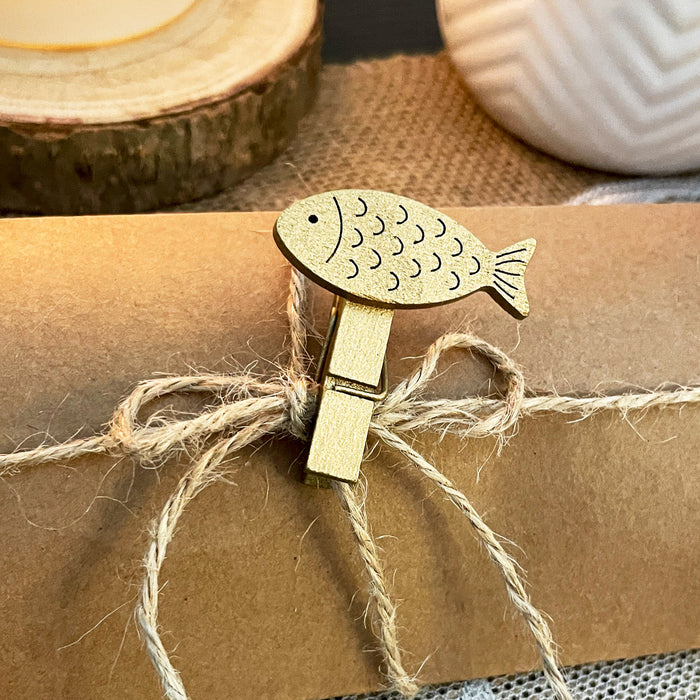 36 Mini Fisch Wäscheklammern gold Holz Klammern Holzklammern Deko Konfirmation Kommunion Taufe Hochzeit