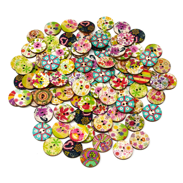 100x Holz Knöpfe Blumen Kinderknöpfe Buttons Nähen Kleidung Basteln