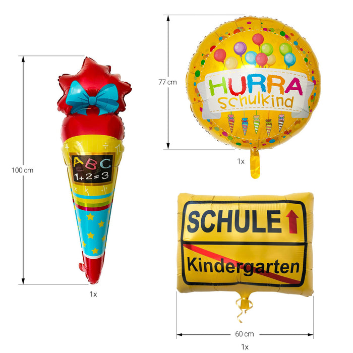 Schuleinführung Schulanfang Einschulung Deko Set - Folien Ballon Zuckertüte + Kindergarten / Schule + HURRA Schulkind