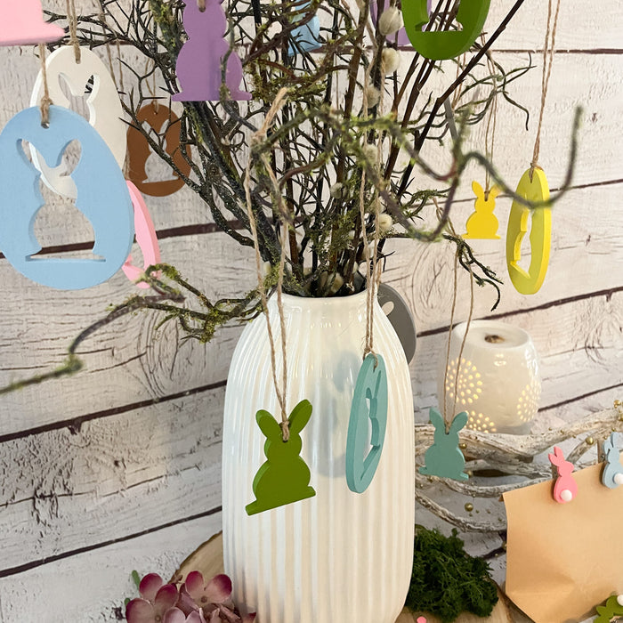 24er-Set Osterdeko Aus Holz Zum Aufhängen – Hasen, Eier, Blumen, Schmetterlinge – Mit 8 M Hanfseil, Frühlingsdeko
