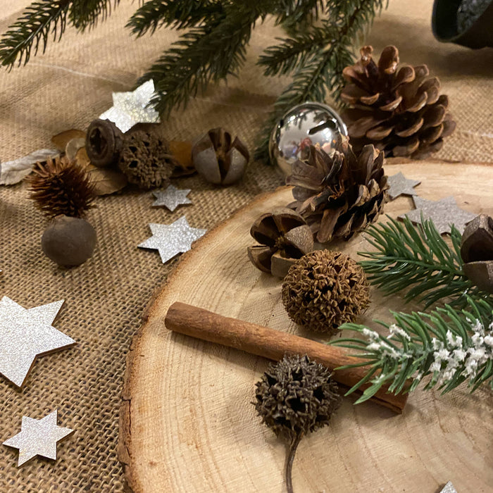 Holz Sterne Deko Set Holzdeko Weihnachtsdeko Tischdeko Streudeko für Weihnachten - silber