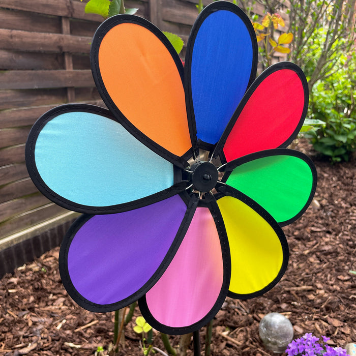 2x Windrad Blume in Regenbogen Farben Windmühle Windspiel als Deko für Garten Balkon Terrasse Deko Sommer Party