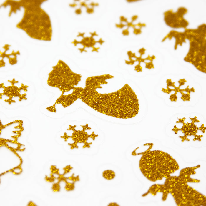 84 Weihnachts Sticker Glitzernd Aufkleber für Weihnachten Xmas Geschenk Deko - Engel gold