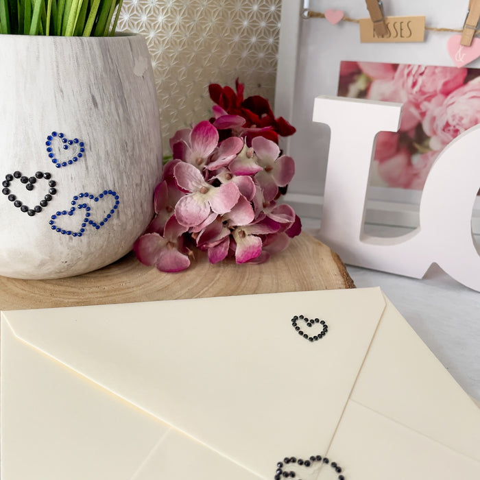 16 Herz Sticker Strass Steine Aufkleber für Hochzeit JGA Valentinstag Deko Scrapbooking Basteln - dunkelblau