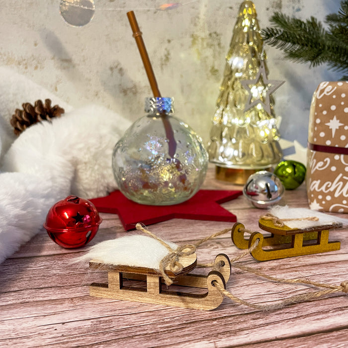 Deko Schlitten aus Echtholz als Tischdeko Dekoration für Weihnachten K — Oblique Unique