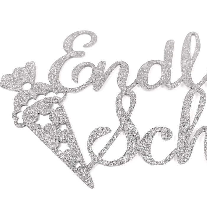 Endlich Schulkind Torten Topper Glitzernd silber für Schuleinführung Einschulung Schulanfang Kuchendeckel