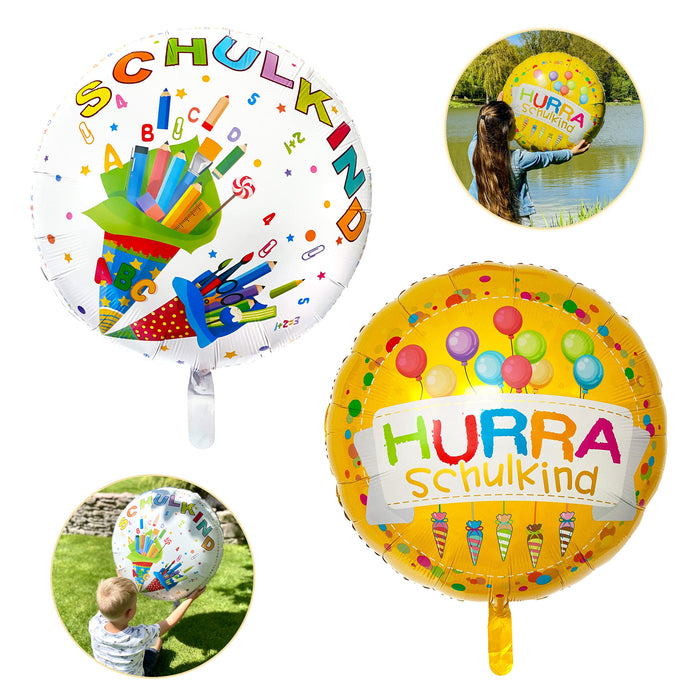 Schuleinführung Schulanfang Einschulung Deko Set - 1x Folien Ballon Hurra Schulkind und 1x Schulkind