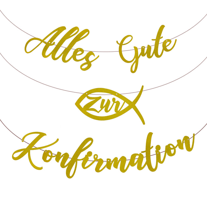 Girlande Alles Gute zur Konfirmation mit Fisch Hängedeko für Konfirmation von Jungen und Mädchen - gold