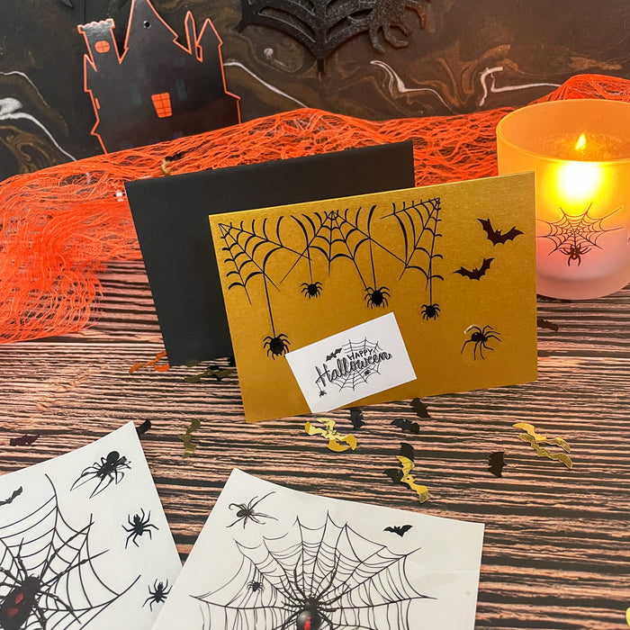 Sticker Set Spinnen mit Spinnennetz Aufkleber zum Verzieren Scrapbooking Basteln für Halloween Deko