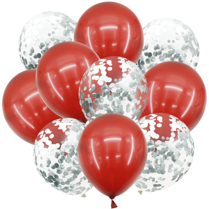 Konfetti Luftballon Set 10 Stk Geburtstag Party Hochzeit Silberhochzeit JGA Einschulung Deko rot silber