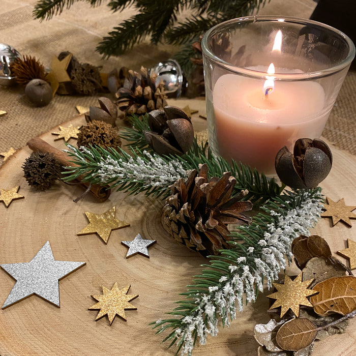 Holz Sterne Deko Set Holzdeko Weihnachtsdeko Tischdeko Streudeko für Weihnachten - silber