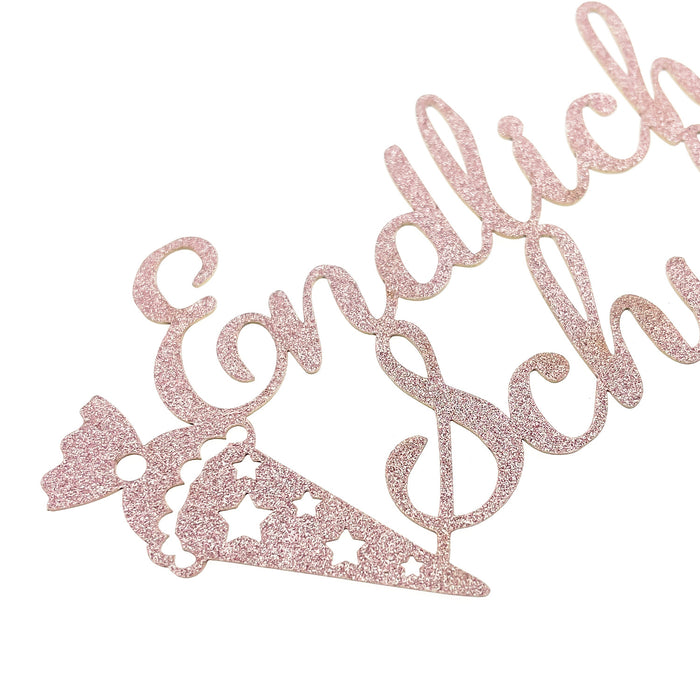 Endlich Schulkind Torten Topper Glitzernd rosa für Schuleinführung Einschulung Schulanfang Mädchen Kuchendeckel