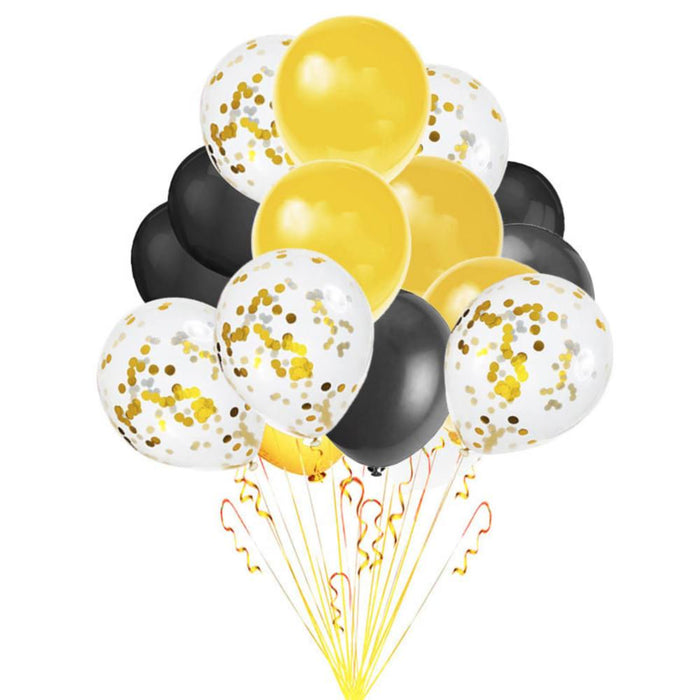 Konfetti Luftballon Set 15 Stk Hochzeit JGA Geburtstag schwarz gold