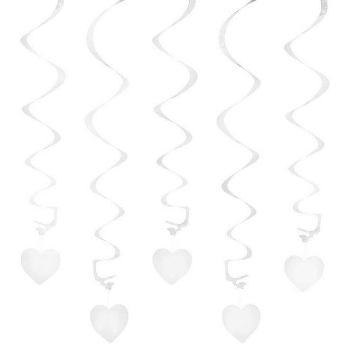5 Girlande Spiral Deckenhänger mit Herz - weiß