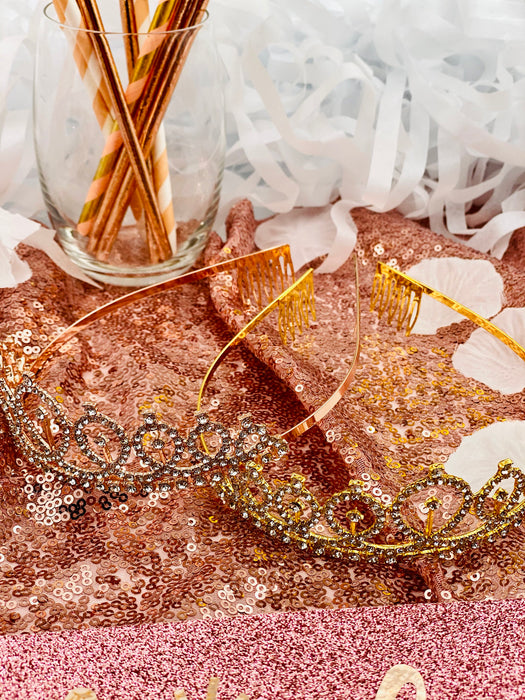 Krone mit Diamanten Glitzer Steinen Diadem Tiara Mädchen Damen JGA Hochzeit Geburtstag Party gold