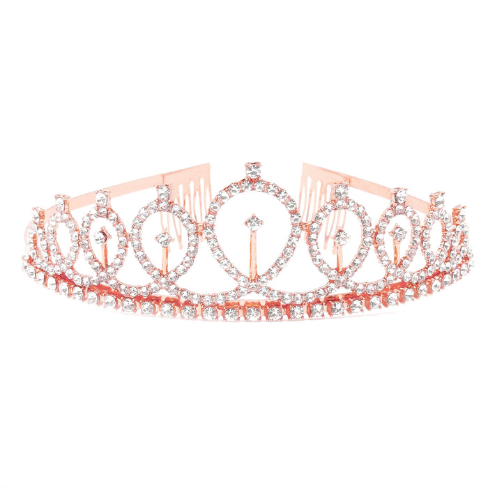 Krone mit Diamanten Glitzer Steinen Diadem Tiara Mädchen Damen JGA Hochzeit Geburtstag Party roségold