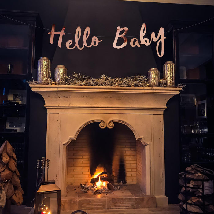 Hello Baby Girlande Banner für Baby Shower Baby Party Deko - roségold