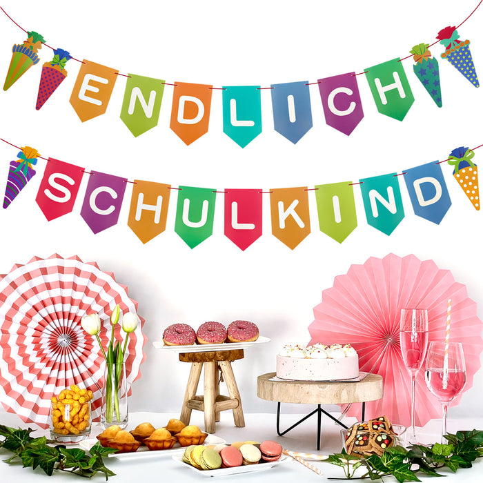 Endlich Schulkind Wimpel Girlande Hänge Deko Banner für Schuleinführung Einschulung Schule Jungs Mädchen