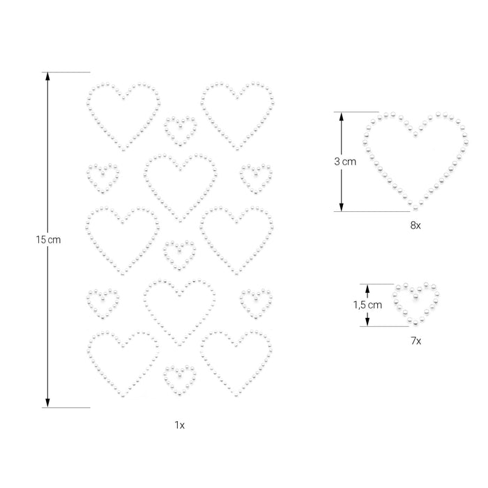 Herz Sticker Perlen Aufkleber Set zum Verzieren Scrapbooking Basteln für Hochzeit JGA Valentinstag - weiß