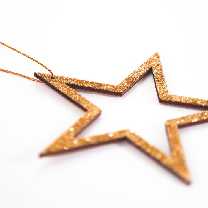 3 Holz Sterne mit Glitzereffekt Schnur Weihnachtsdeko Weihnachtsbaum Anhänger Weihnachten rosé gold