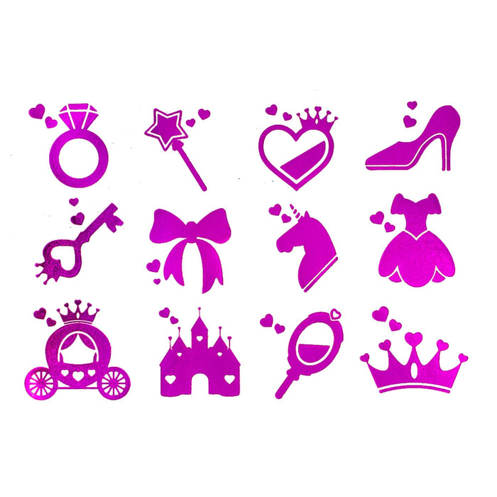 Temporäre Klebetattoos Tattoo Set Prinzessin mit Glitzereffekt JGA pink