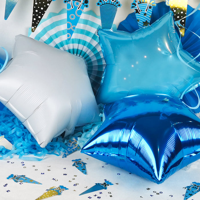 3er Set Stern Folien Luftballons Kinder Geburtstag Schuleinführung Party JGA Hochzeit blau weiß