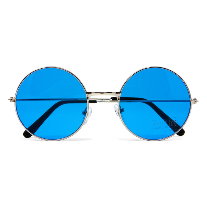 Hippie Brille rund Retro Sonnenbrille Herren Damen 60er 70er Jahre Party Fasching Karneval - blau