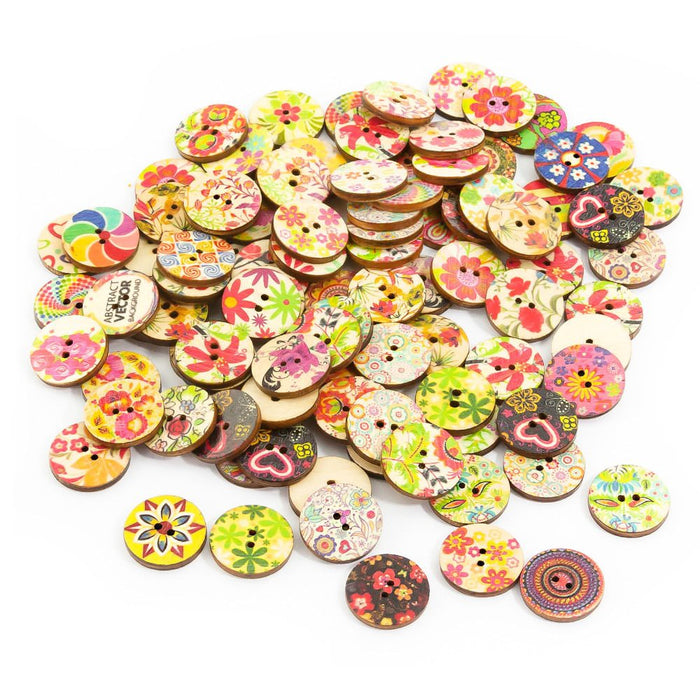 100x Holz Knöpfe Blumen Kinderknöpfe Buttons Nähen Kleidung Basteln