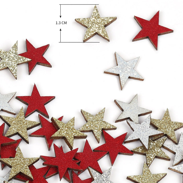Holz Sterne Deko Set Holzdeko Konfetti Weihnachtsdeko Tischdeko Streudeko für Weihnachten - rot gold weiß