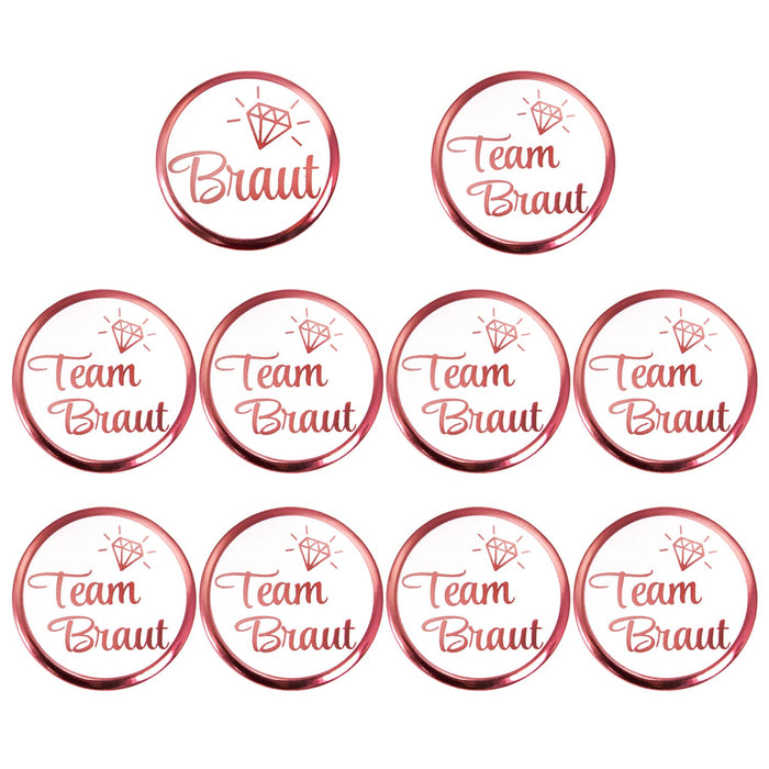 Button Set JGA Junggesellinnenabschied Rosé - 1x Braut / 9x Team Braut