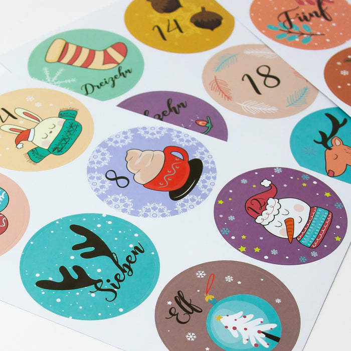 DIY Adventskalender Set - 24 Tüten + 24 Zahlen Sticker Aufkleber + 24 weiße Klammern für Advent Weihnachten