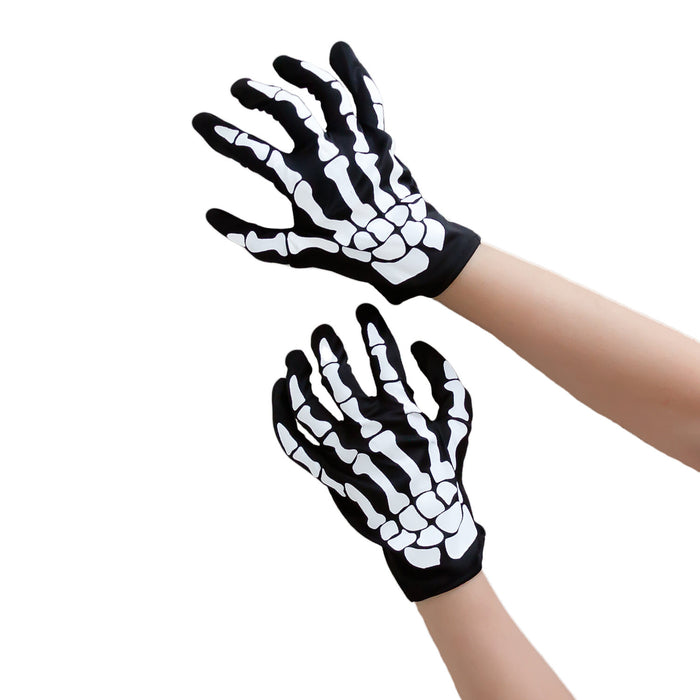 Skelett Kostüm Accessoire Set - Skelett Strumpfhose + Skelett Handschuhe für Halloween Fasching uvm