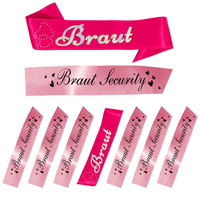 Schärpe Braut + Braut Security Set JGA Hen Party Bride to be rosa pink