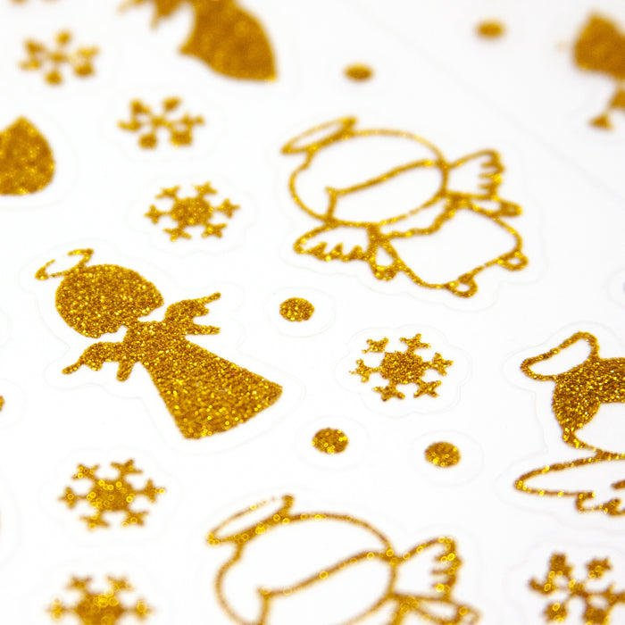 84 Weihnachts Sticker Glitzernd Aufkleber für Weihnachten Xmas Geschenk Deko - Engel gold