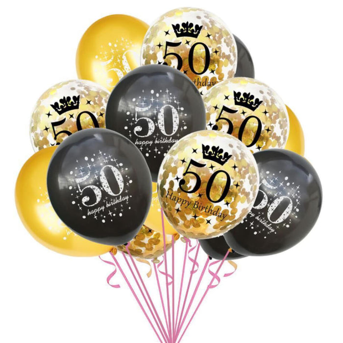 Konfetti Luftballon Set Zahl 50 Geburtstag Happy Birthday 15 Ballons