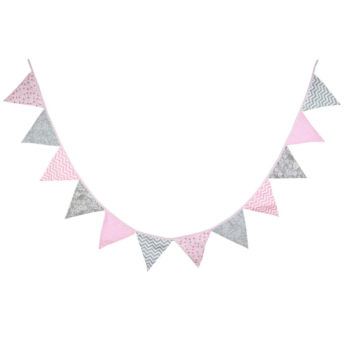 Wimpel Girlande Wimpelkette Banner Vintage - rosa grau