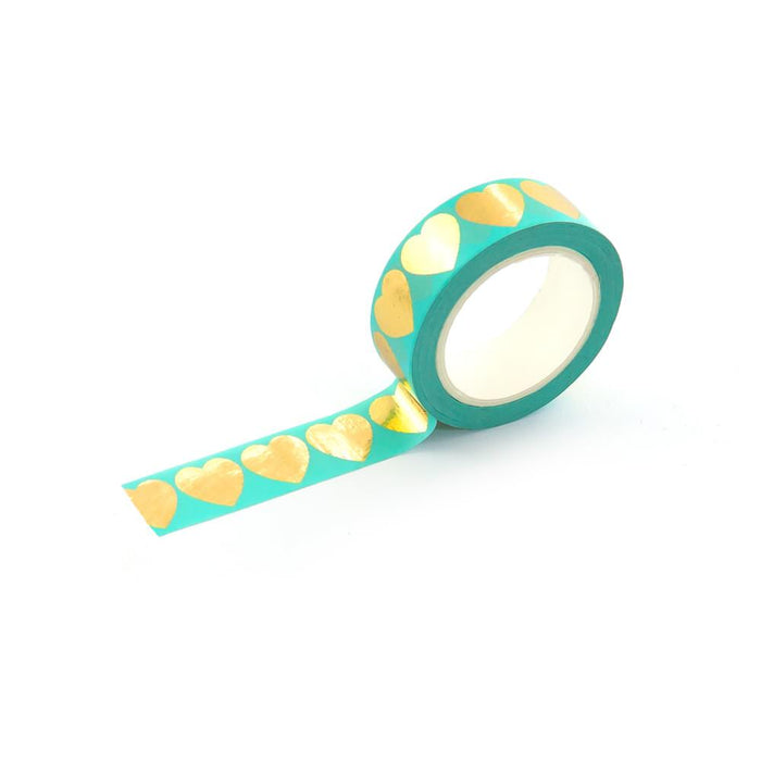 Washi Tape Dekobänder Scrapbooking selbstklebend - türkis Goldherzen