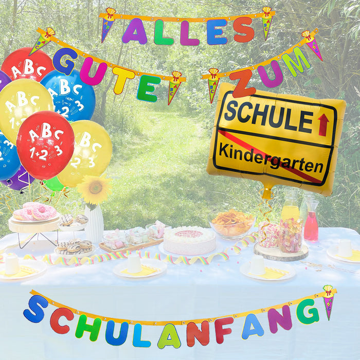 Schuleinführung Schulanfang Einschulung Deko Set - Alles Gute zum Schulanfang Girlande + Luftballons