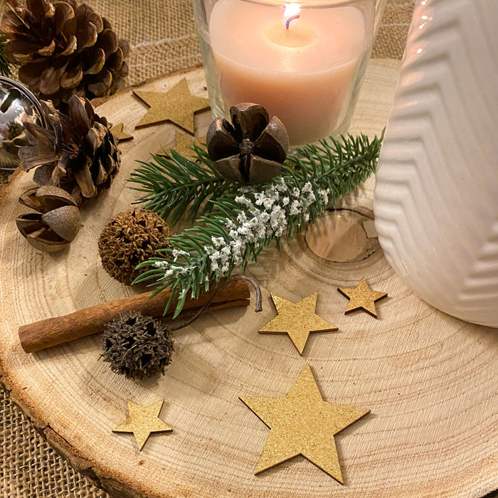 Holz Sterne Deko Set Holzdeko Weihnachtsdeko Tischdeko Streudeko für Weihnachten - gold