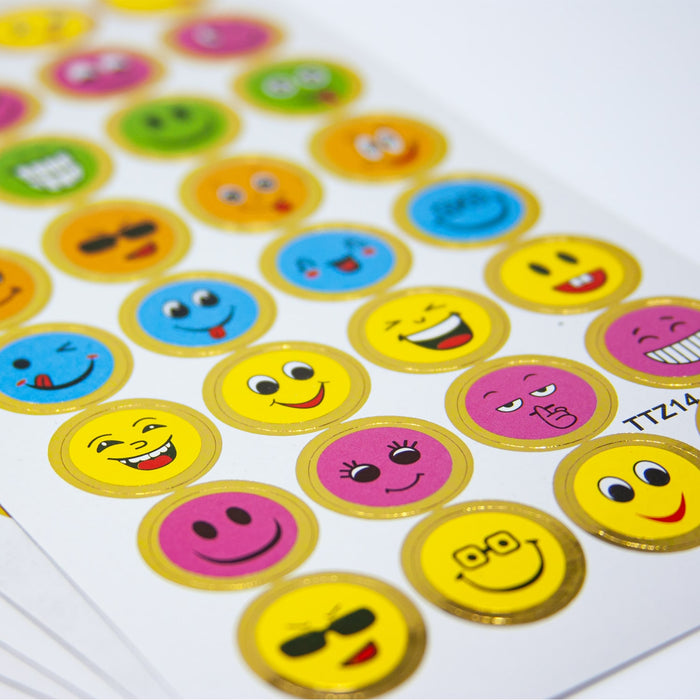 192 Smiley Sticker Stern Smily Aufkleber für Geschenke Deko Karten zum Basteln Spielen - bunt