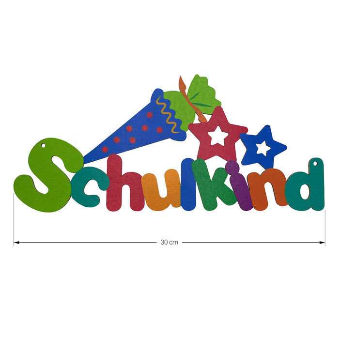 Schulkind Holz Schild als Tür Anhänger für Schuleinführung Einschulung Jungs und Mädchen Deko zum Aufhängen - bunt