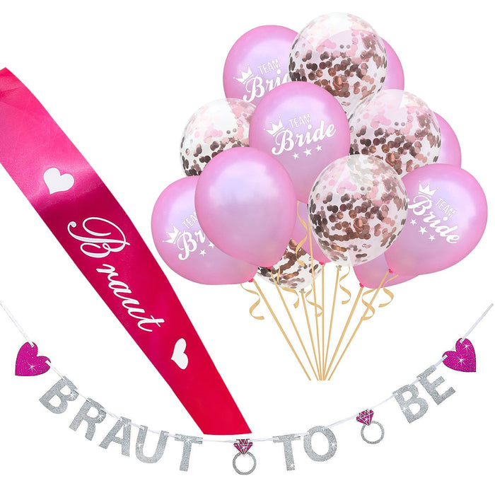 JGA Hochzeit Party Accessoire Set - Braut Schärpe Girlande Team Bride Konfetti Ballons