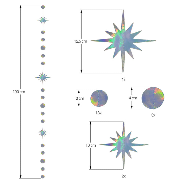 Stern und Kreis Deckenhänger Girlande Banner Holo Effekt Deko für Weihnachten Hängedeko Winter