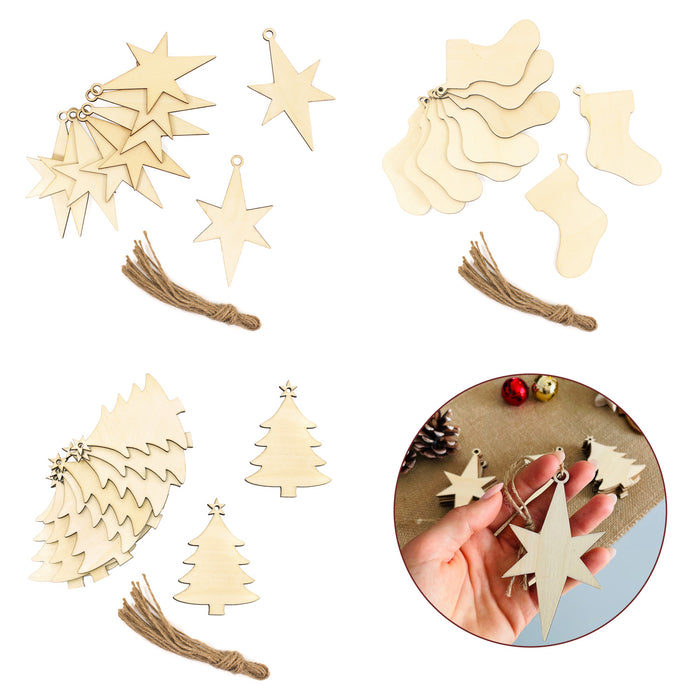 Holzanhänger Set 60 Stk. Holz Deko Weihnachten Weihnachtsbaum Anhänger Christbaumschmuck Weihnachtsdeko