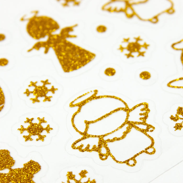 84 Weihnachts Sticker Glitzernd Aufkleber für Weihnachten Xmas Geschenk Deko - Engel gold