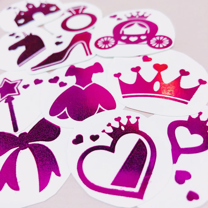 Temporäre Klebetattoos Tattoo Set Prinzessin mit Glitzereffekt JGA pink