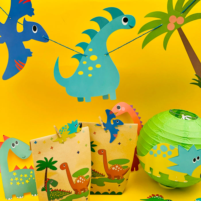 Dino Deko Set Kinder Geburtstag Jungs Kinderzimmer - Dinosaurier Girlande + Geschenktüten + Konfetti