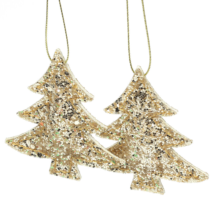 2er Set Tannenbaum Anhänger Weihnachten Glitzer Aufhänger Deko für Advent Weihnachtsdeko Baumschmuck - gold