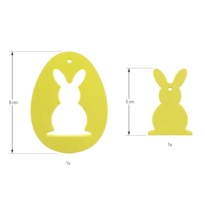 Holz Osterei und Osterhase Anhänger Hängedeko für Osterstrauß Deko aus Echtholz für Ostern Basteln - gelb